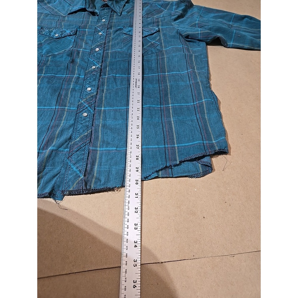 Wrangler Western Shirt Teal Plaid Long Sleeve Pearl Snap Cowboy Rancher XL - Picture 6 of 9